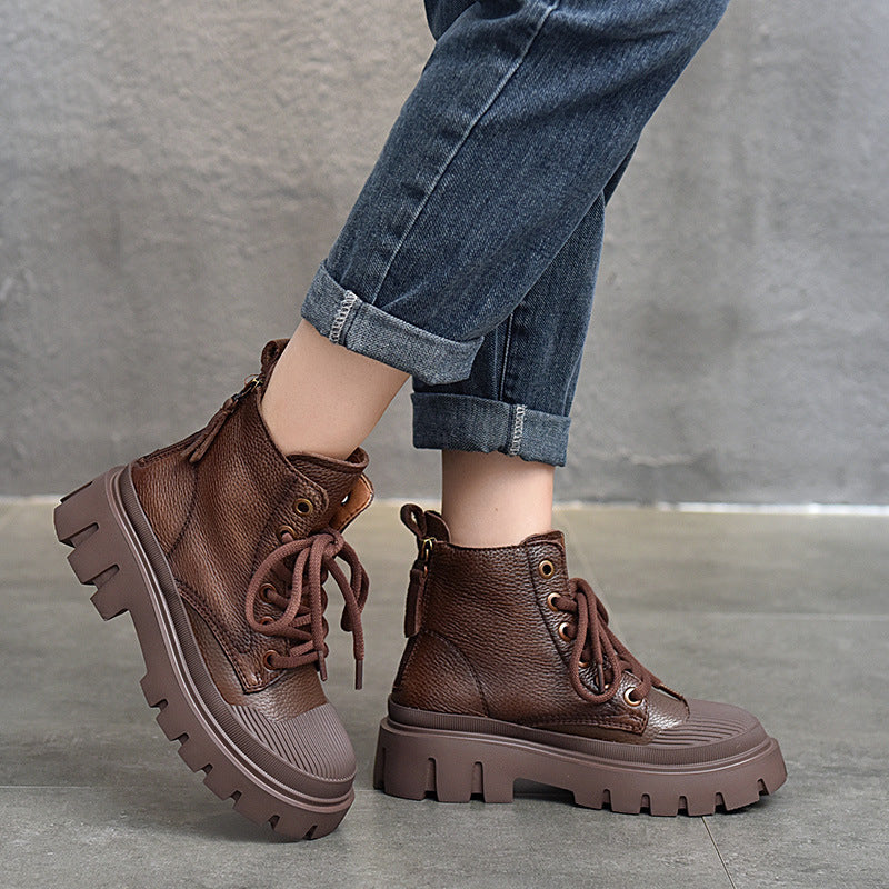 Head Genuine Lace Up Ankle Thick Bottom Boots