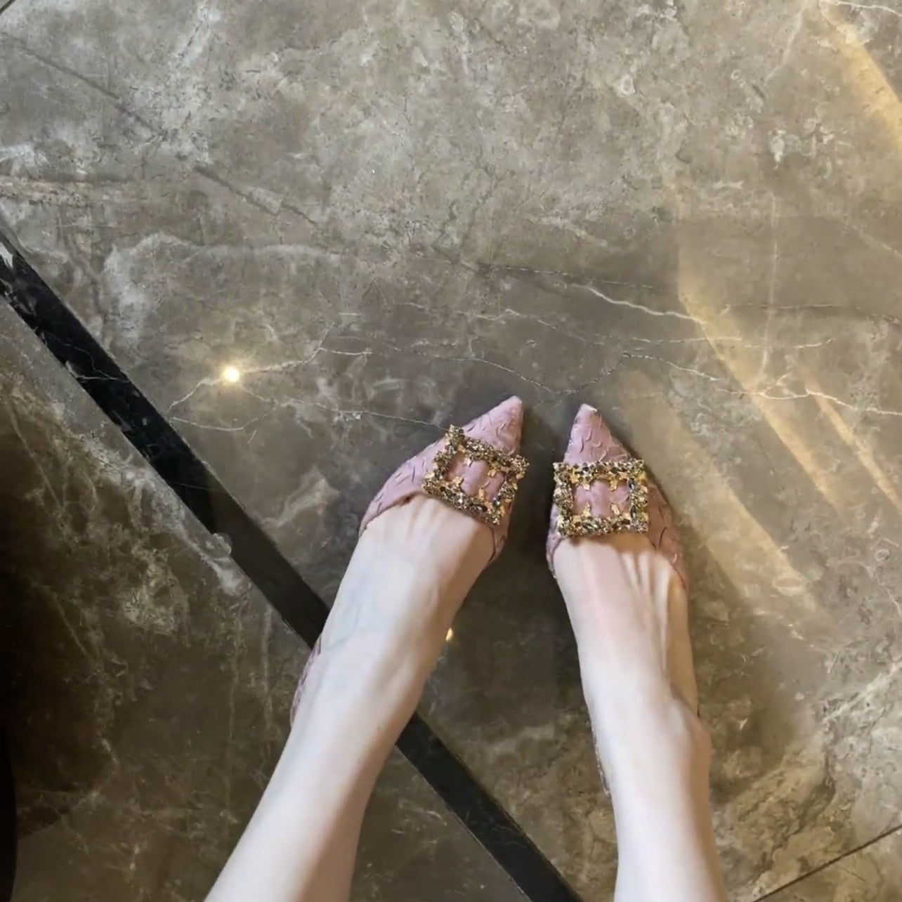 Women's Satin Square Buckle Rhinestone Pink High Heels