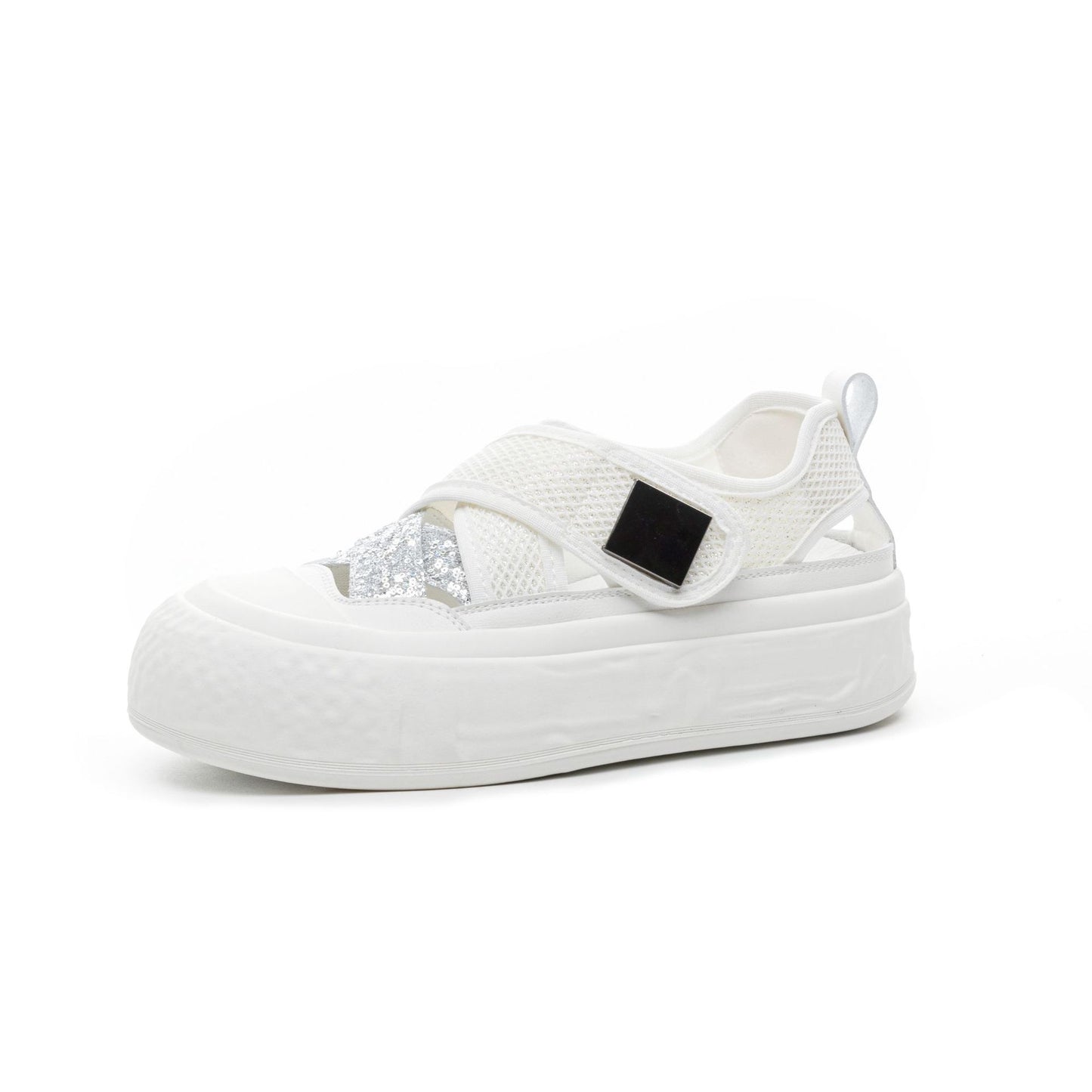 Women's White Hollow Summer Outdoor Velcro Plus Sandals