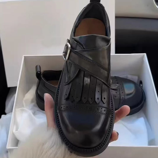 Women's Version Velcro Retro Tassel Round Head Chunky Loafers
