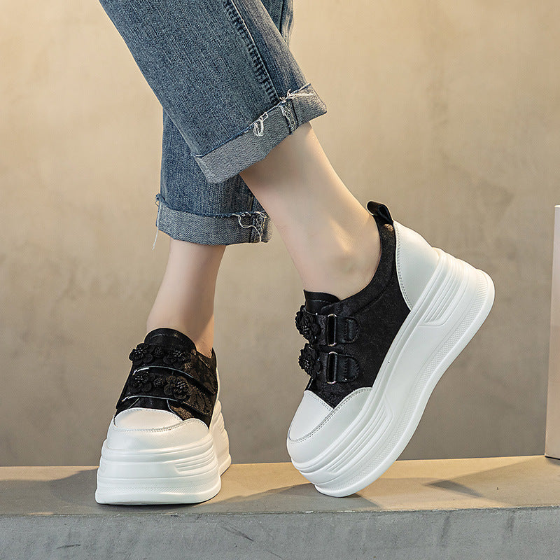 Women's Satin Increased Pu Sole White Summer Muffin Bottom Women's Casual Shoes