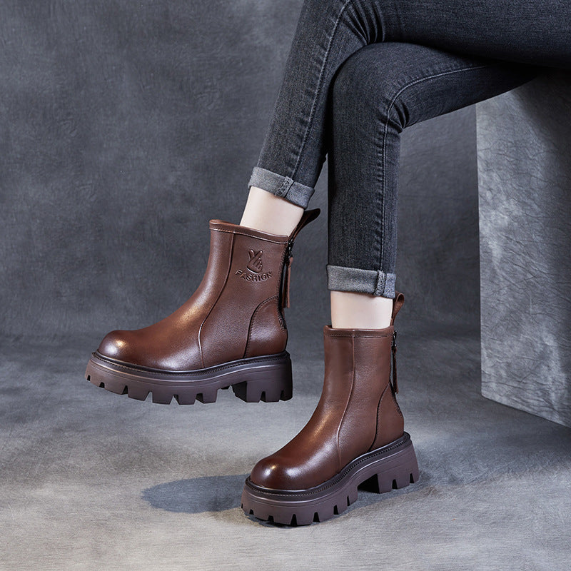 Women's Martin Ethnic Retro Genuine Straight Round Boots