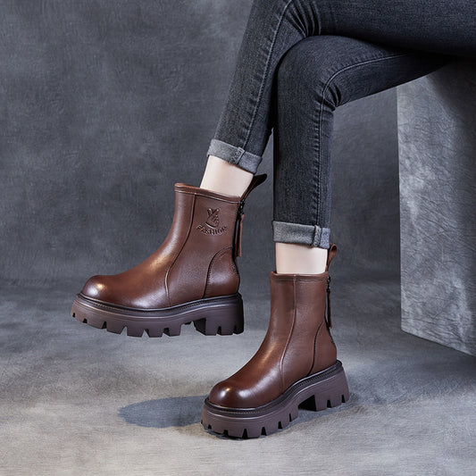 Women's Martin Ethnic Retro Genuine Straight Round Boots