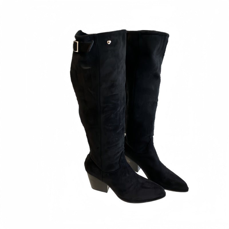 Hot Oversized Pile Style Thick Pointed Toe Women's Leather Boots
