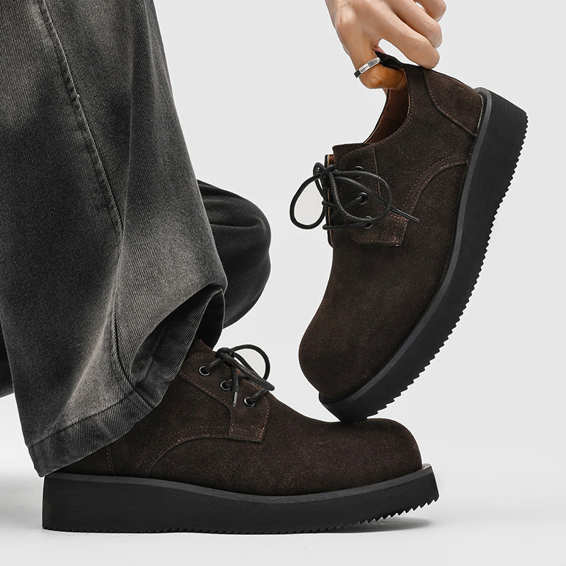 Men's Thick Sole Increased Big Head Derby British Style Men's Shoes