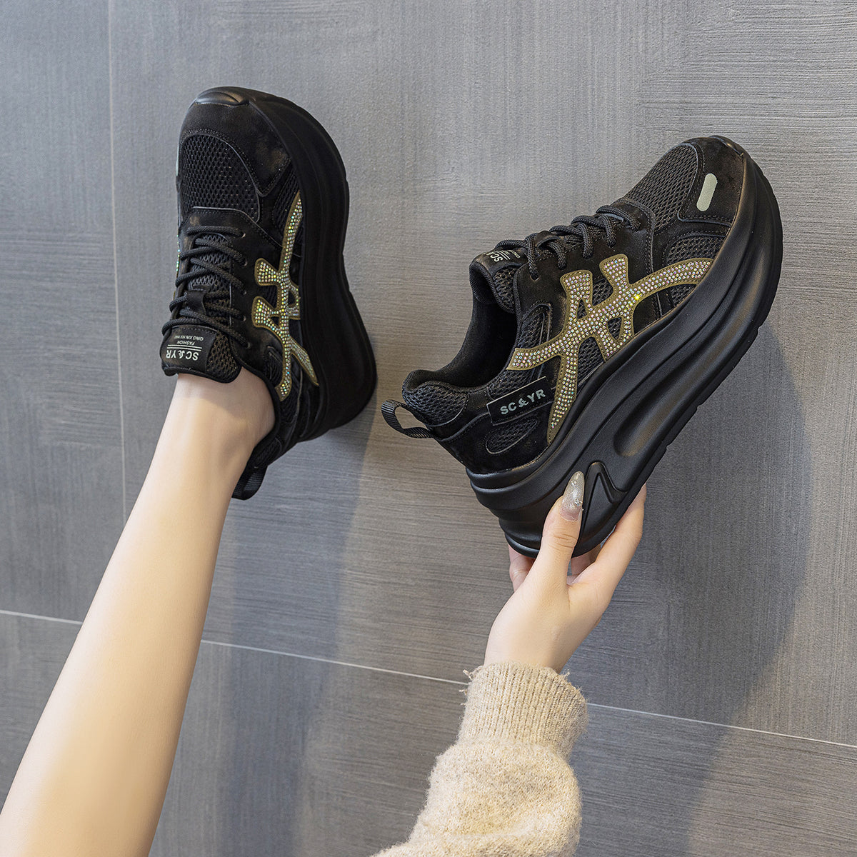 Women's Polyurethane Dad Autumn Versatile Sports Thick Bottom Casual Shoes