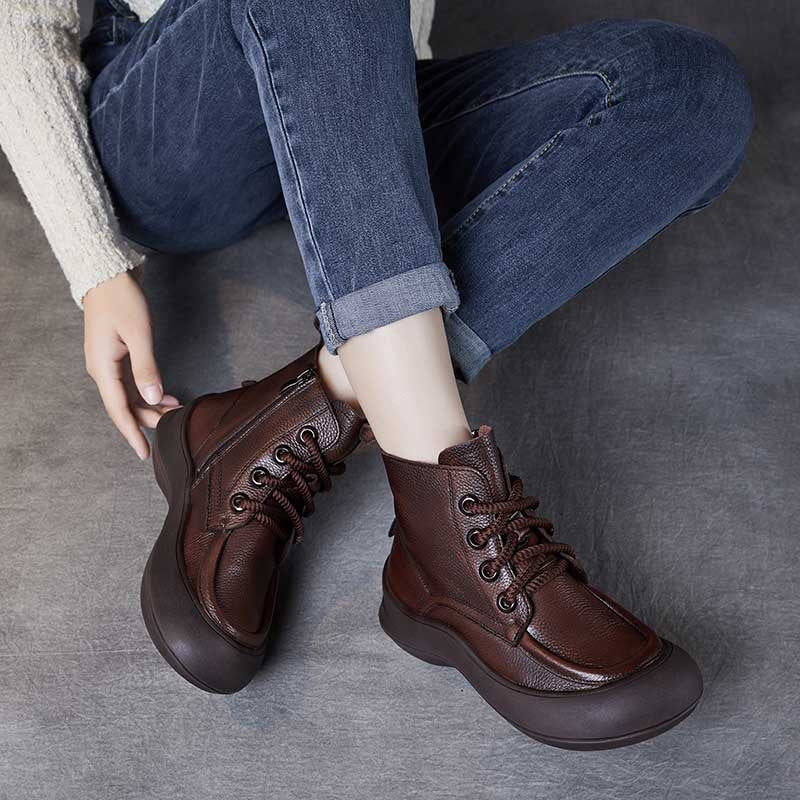 Women's With First Layer Of Cowhide Vintage Soft Bottom Short Winter Boots