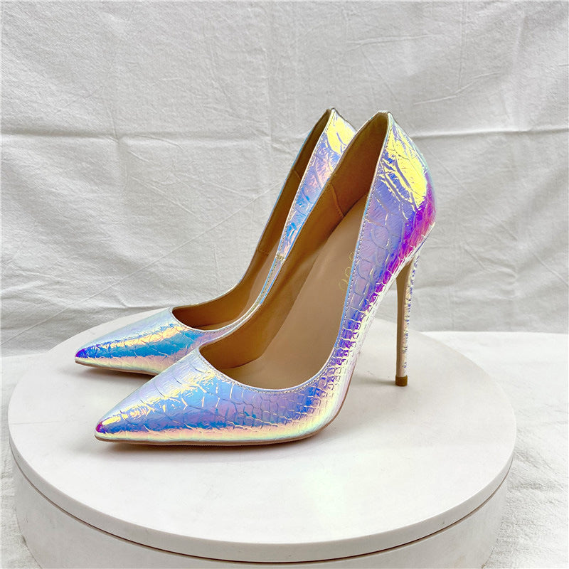 White Snakeskin High Pointed Toe Stiletto Women's Fashion Shoes