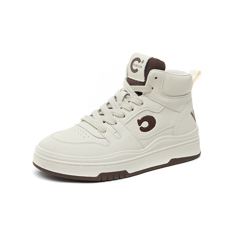 Women's Spring White Trendy Thick Bottom Fleece-lined Sneakers