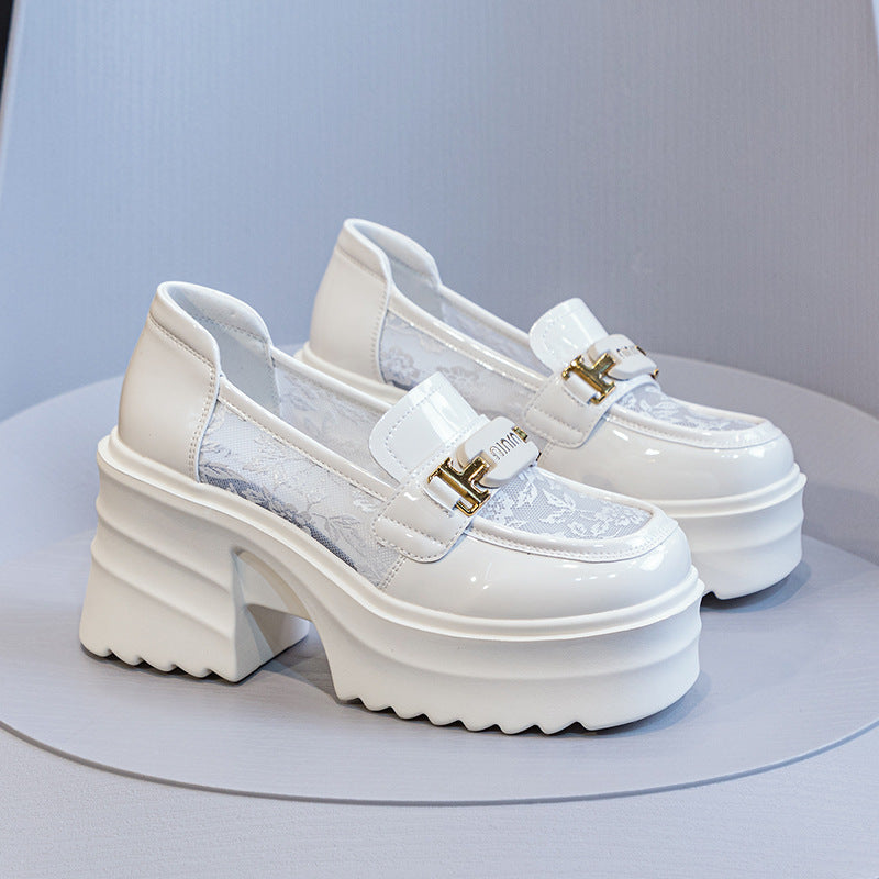 Women's Breathable British Style Slip-on Platform Thick Bottom Summer Leather Shoes