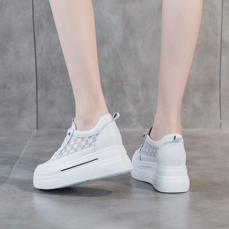 Women's Summer Thick Bottom Hidden White Mesh Heels