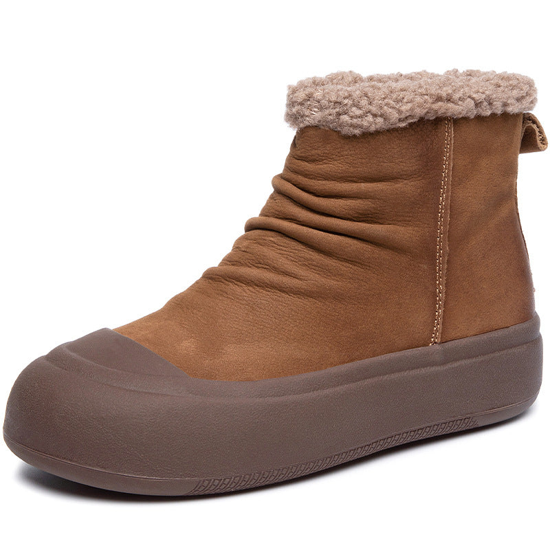 Women's Lamb Fur Winter Short Retro Fleece-lined Warm Slugged Snow Boots