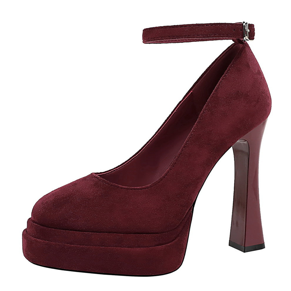 Women's Waterproof Platform High Female Chunky Low-cut Suede Pumps Women's Fashion Shoes