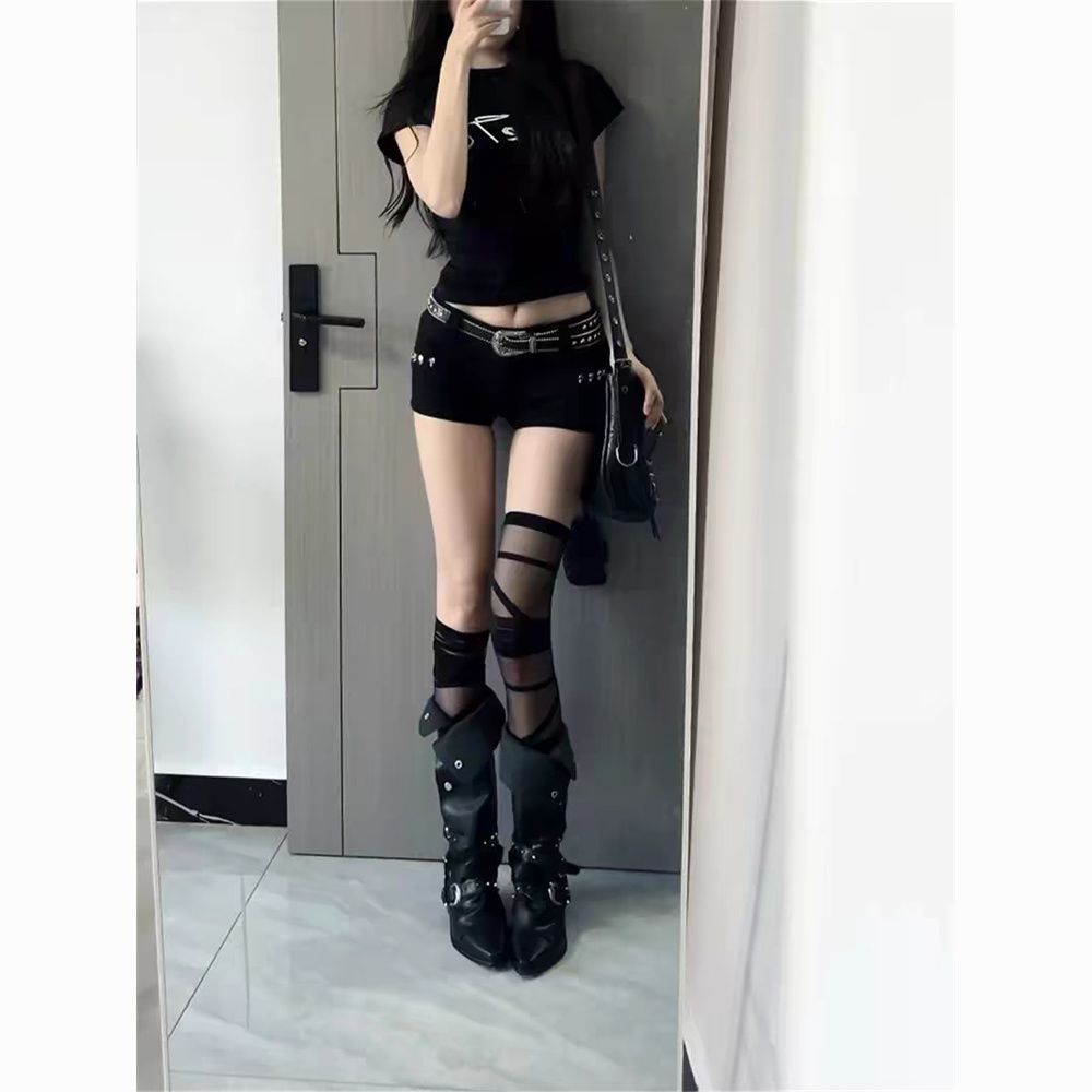 Women's Summer Hot Chunky Knight Black Punk Women's Leather Boots