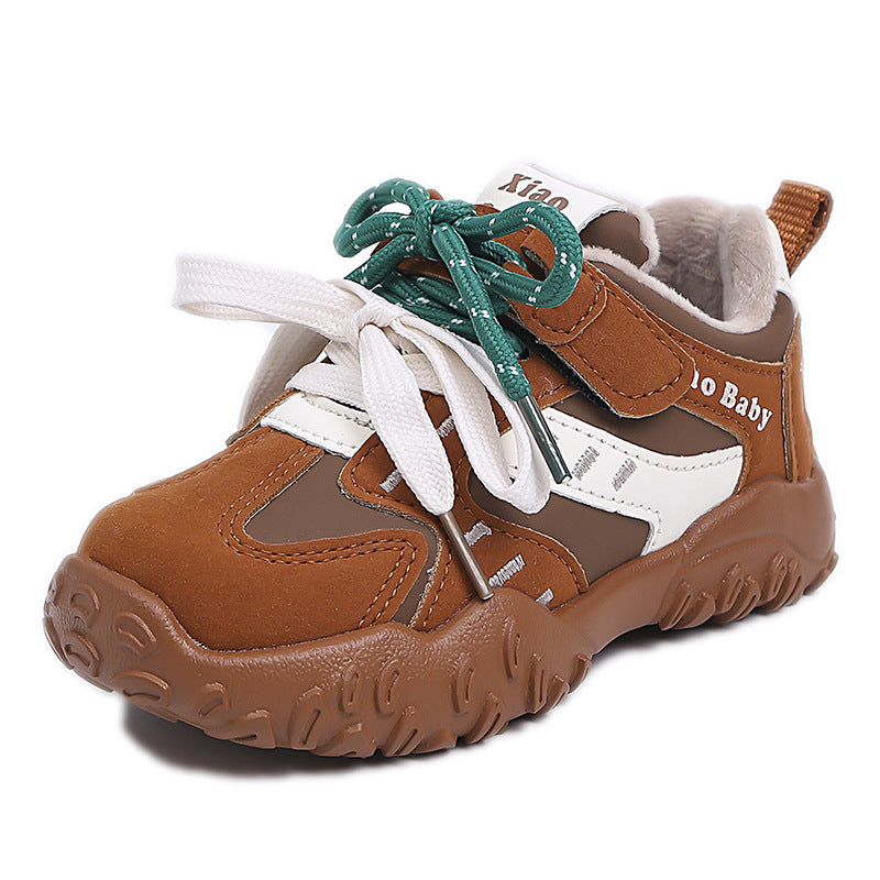 Children's Years Old Fleece-lined Brown Soft Bottom Kid's Sneakers