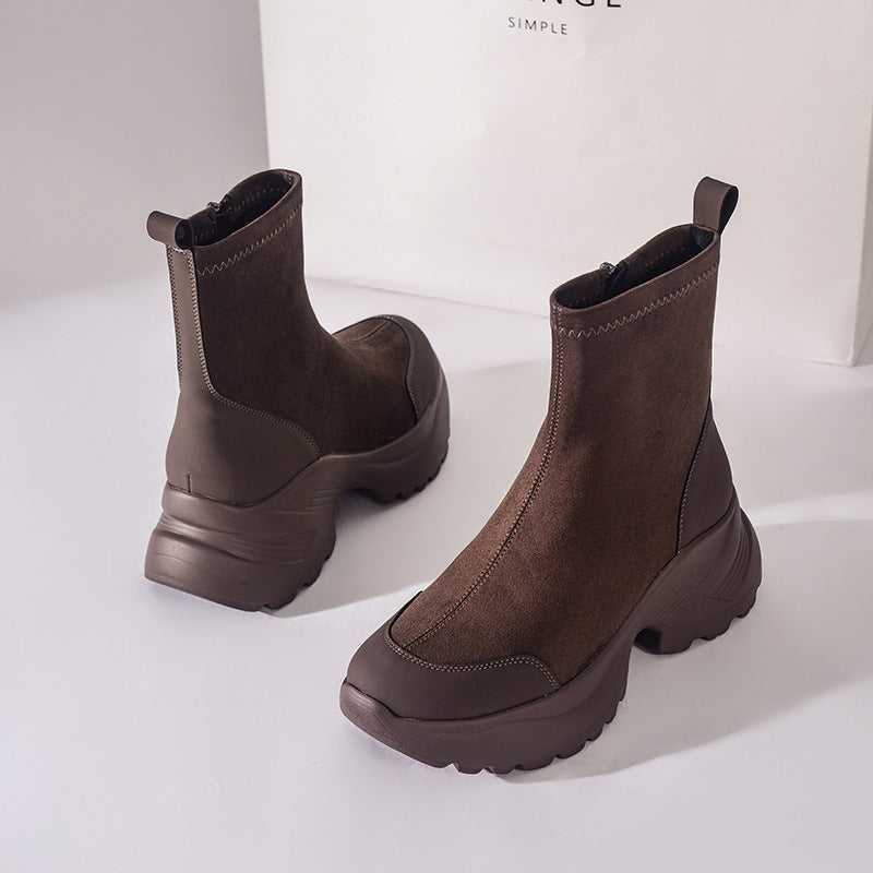Women's Veet Cocoa Dolphin Free Retro Stretch Thick Bottom Women's Leather Boots