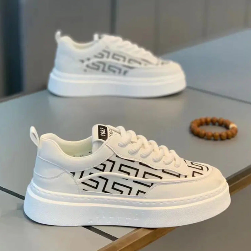 Men's Summer Low Top Platform White Mesh Breathable Board Men's Sports Shoes