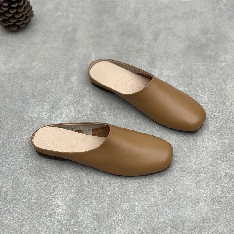 Women's Crafts Authentic Toe Box Half Simple Retro Lazy Soft Bottom Flat Slippers