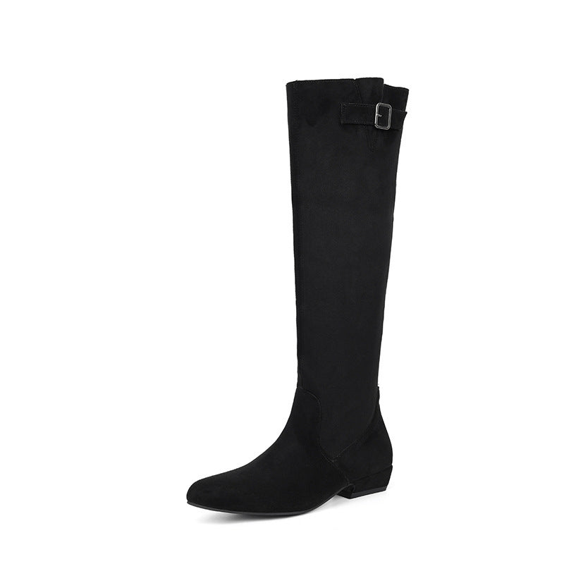 Women's Style Western Knight Pile Suede Pleated Women's Leather Boots