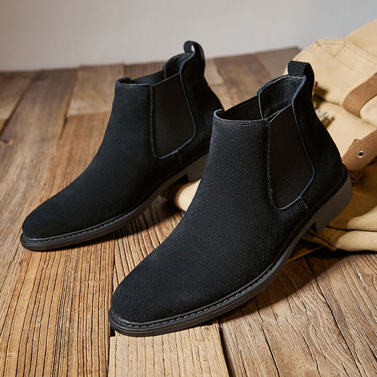 Men's Chelsea Suede British Fur Short Soft Men's Business Leather Shoes