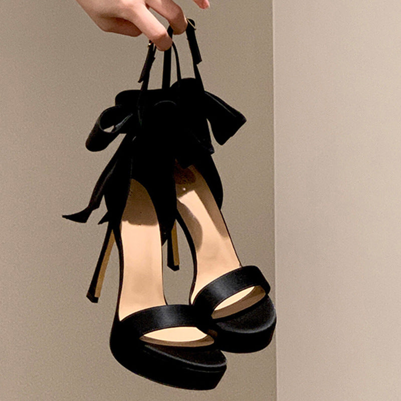 Women's Summer Fashion Open Toe Strap Bow High Heeled Sandals