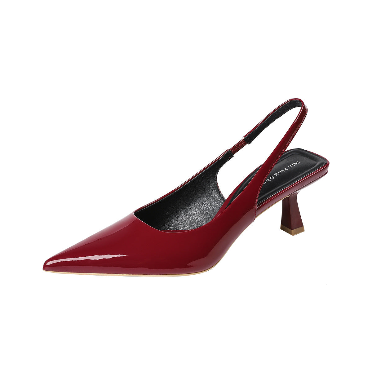 Women's Red Mid Shallow Mouth Simple Hollow Back Heels