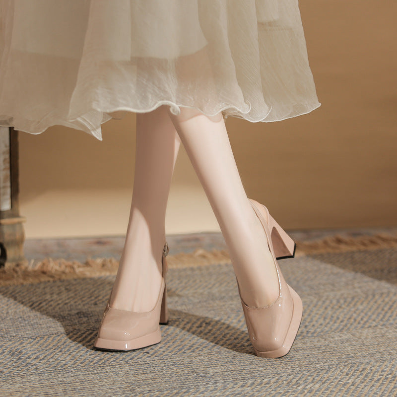 Women's Jin Chunky Square Toe Waterproof Platform Hollow Buckle Heels