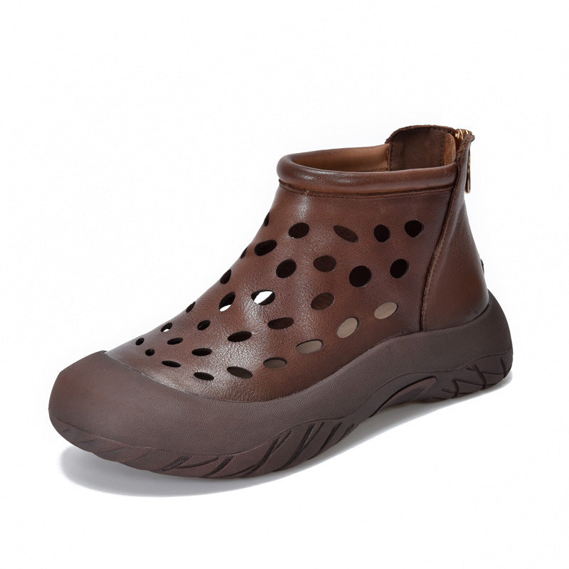 Women's Retro Cowhide Hollow Soft Bottom With First Layer Of Breathable Boots