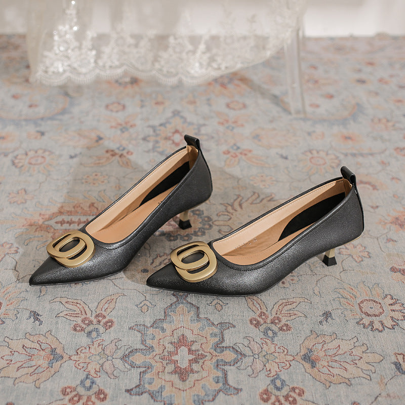 Women's Pointed Stiletto High Commuting Elegant Low-cut French Metal Women's Fashion Shoes
