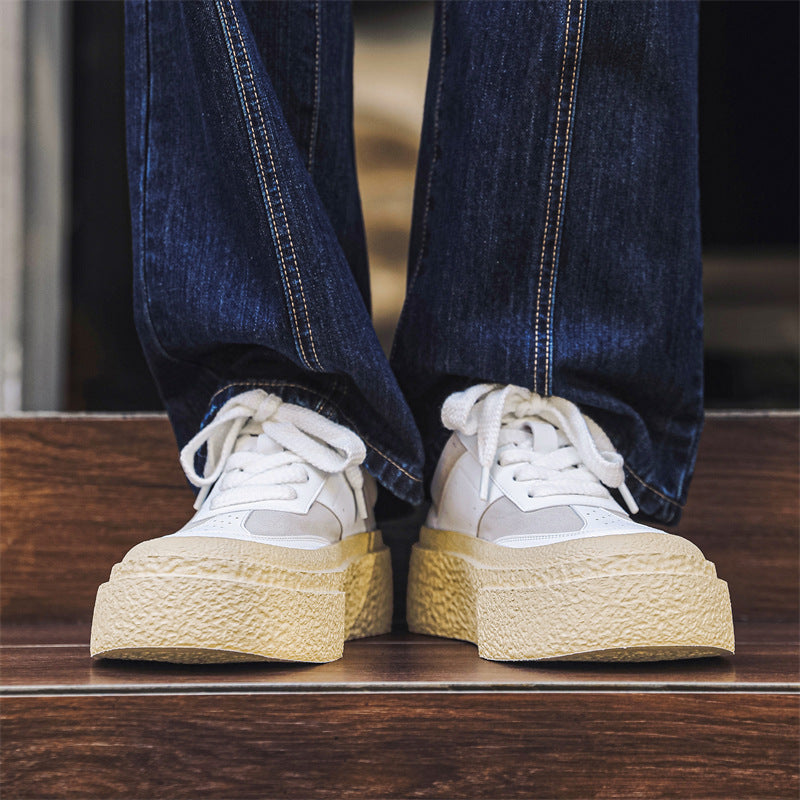 Men's Easy Wear Height Increasing Muffin Retro Leather Shoes