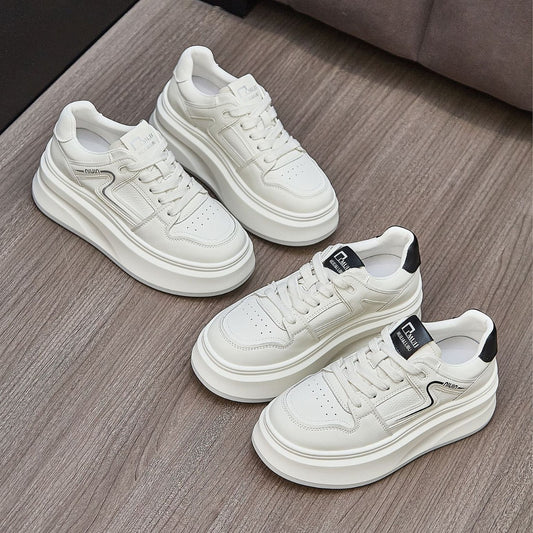 Women's White Breathable Hollow Mesh Small Height Increased Women's Casual Shoes