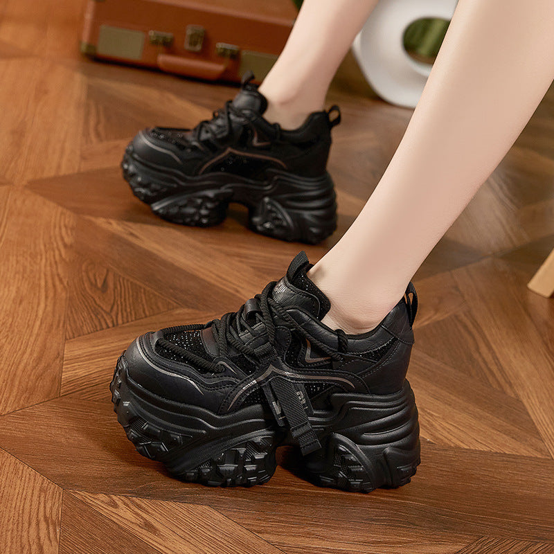 Women's Platform Dad Spring Rhinestone Fashion Small Height Increasing Women's Sports Shoes