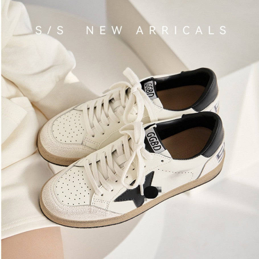Women's Star Little Sports Distressed White Flat Casual Shoes