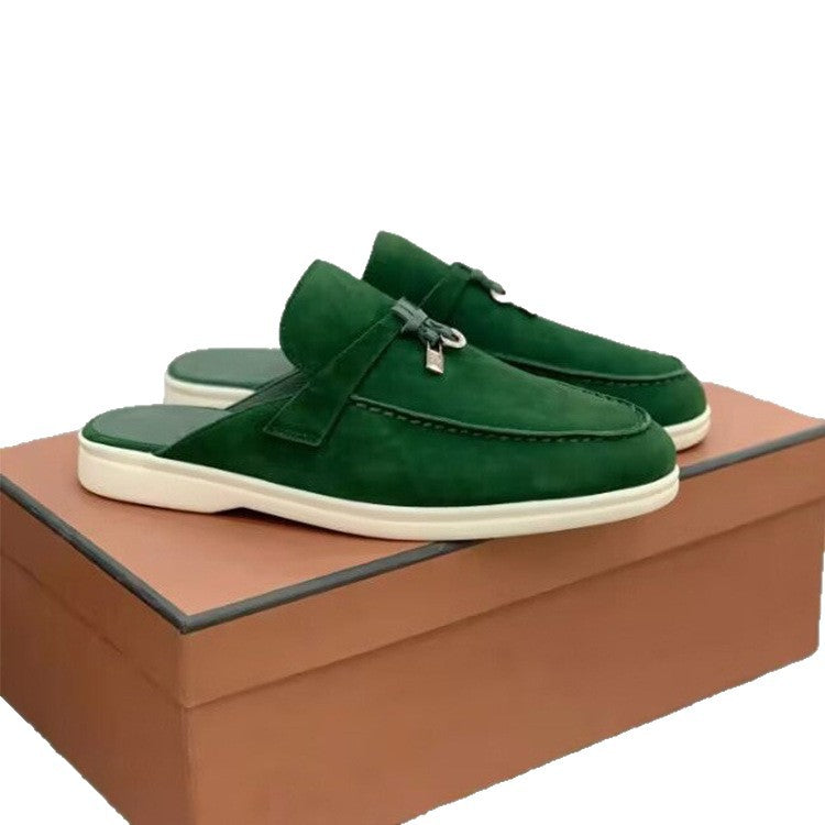 Women's High Version Frosted Cowhide Half Flat Leather Shoes