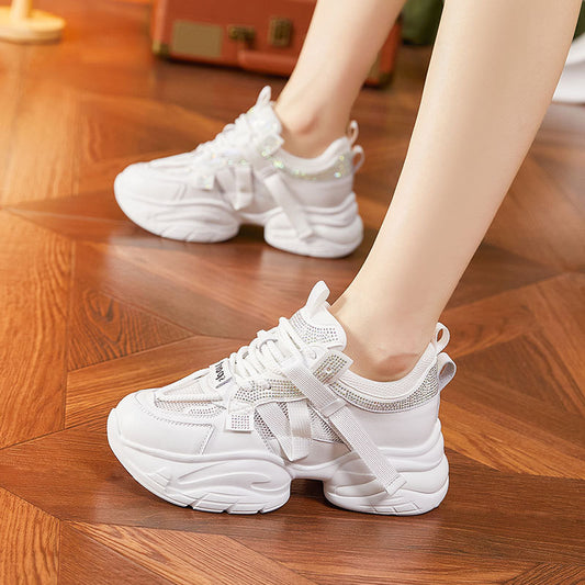 Women's Summer Platform Rhinestone Hollow Out Breathable Sneakers
