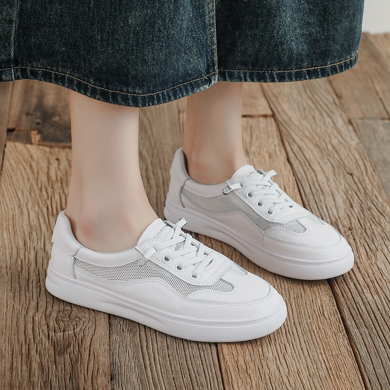 Women's Layer Cowhide Low-cut White Summer Pumps Leather Shoes