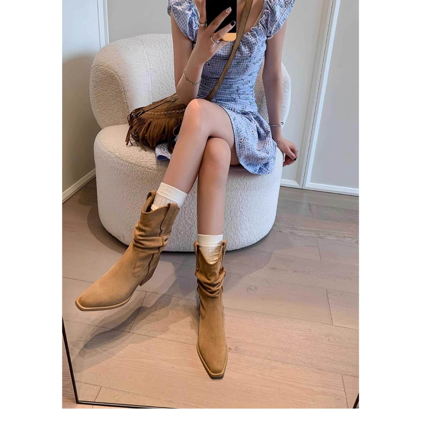 Women's Sheepskin Version Pointed Ankle Thin Pile Style Thick Fashion Boots