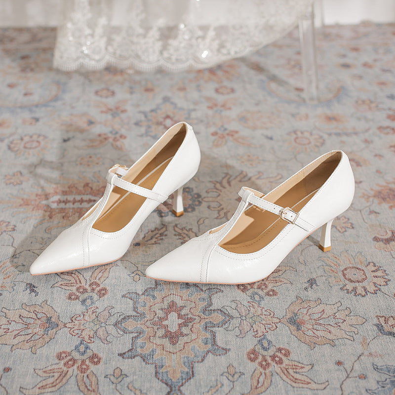 Women's Retro Minority Pointed High Stiletto Word Belt Shallow Women's Fashion Shoes