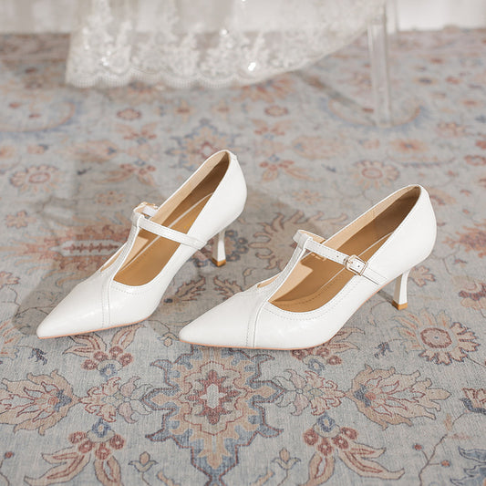 Women's Retro Minority Pointed High Stiletto Word Belt Shallow Women's Fashion Shoes