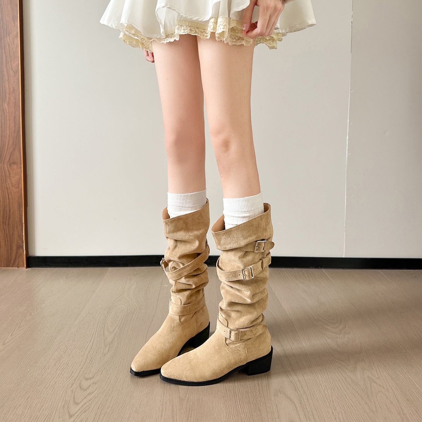 Toe Thick Mid Suede Loose Large Tube High Circumference Long Boots