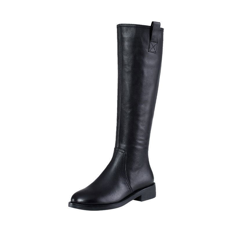 Female Thin Over The Knee Stretch Black Round Heels