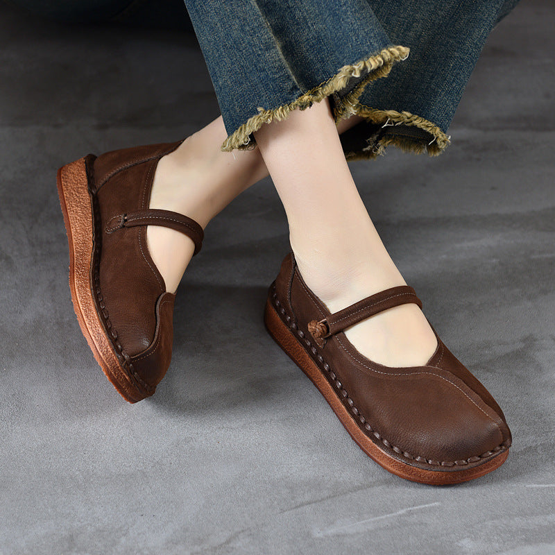Women's Style Authentic Low Spring Cowhide Round Head Leisure Single-layer Soft Men's Shoes