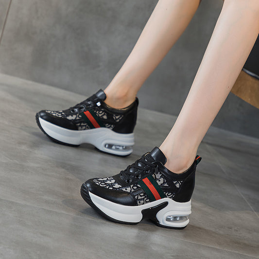 Women's Hidden White Breathable Small Platform Dad Casual Shoes