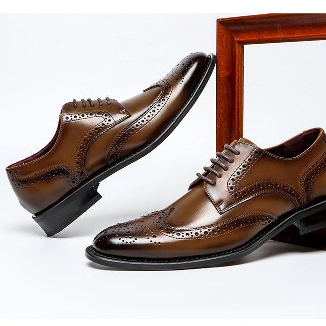 Men's Business Genuine Brogue Cowhide British Style Leather Shoes