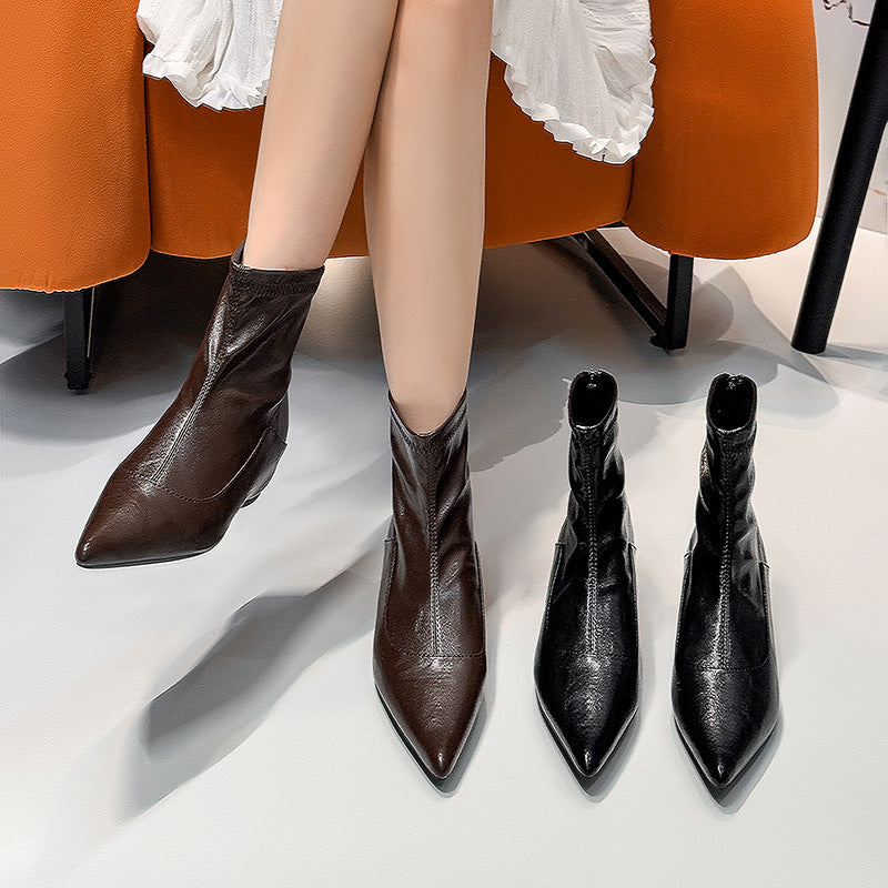 Women's Height Increasing Insole Pointed Toe Fashion French Women's Leather Boots