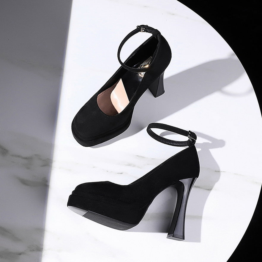 Women's Waterproof Platform High Female Chunky Low-cut Suede Pumps Women's Fashion Shoes
