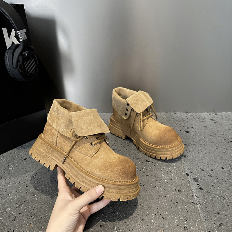 Women's Genuine Retro Martin Yellow Single Thick Bottom Two-way Short Women's Leather Boots