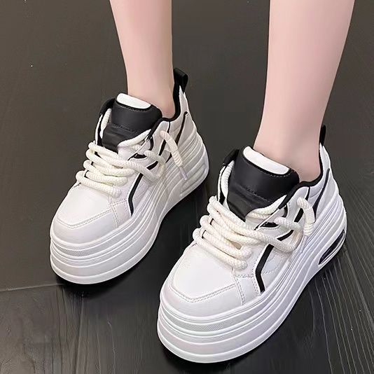 Women's Invisible Hidden White Small Platform Muffin Sneakers