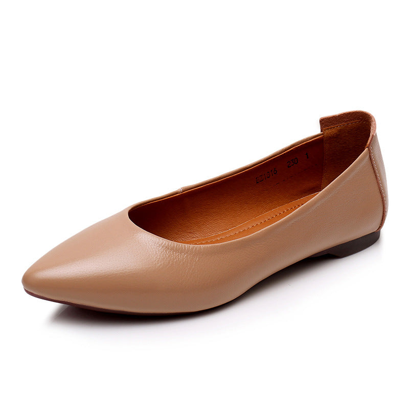 Women's Soft Bottom First Layer Cowhide Pointed Toe Women's Casual Shoes