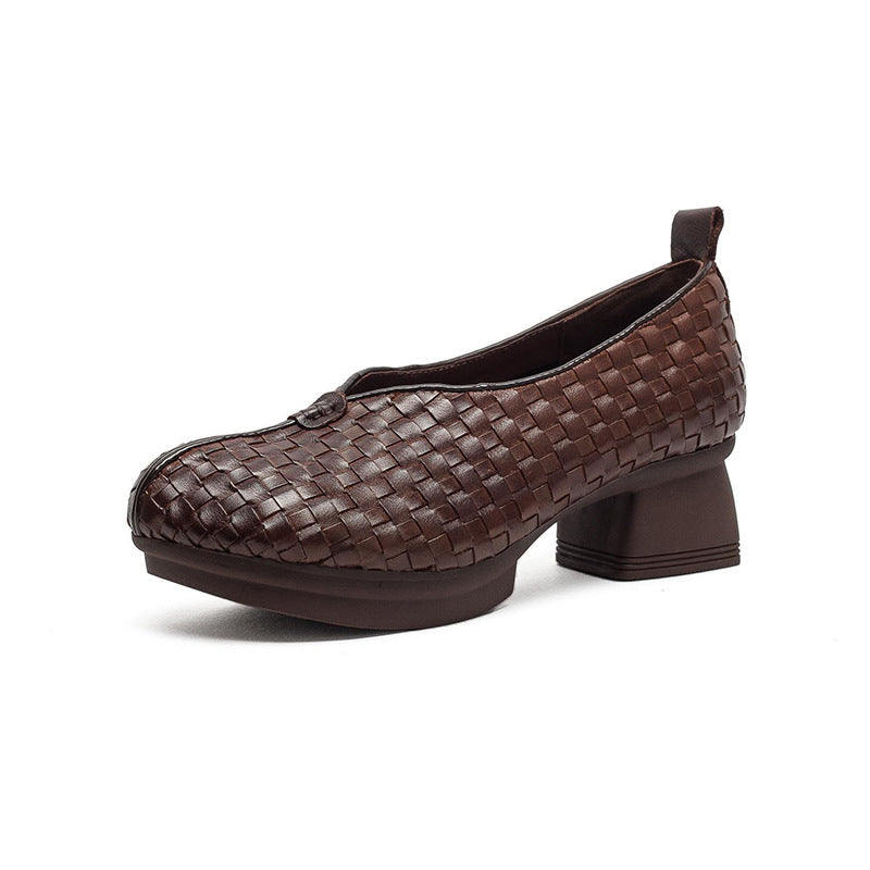 Women's Slip-on Hand-woven Plaid Minority Fashion Pumps Women's Casual Shoes